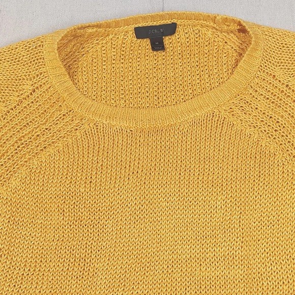 J. Crew Sweater Size Medium Yellow Linen Crew Neck Short Sleeve Tasseled - Picture 8 of 16